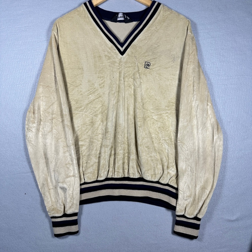 Pierre Cardin Vintage Velour V-Neck Pullover Sweater Leisurewear Sport Couture